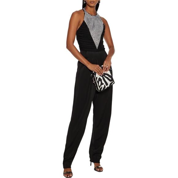 Balmain Pants - BALMAIN Crystal-Embellished Stretch-Crepe Ponte Halterneck Black Jumpsuit Sz 40